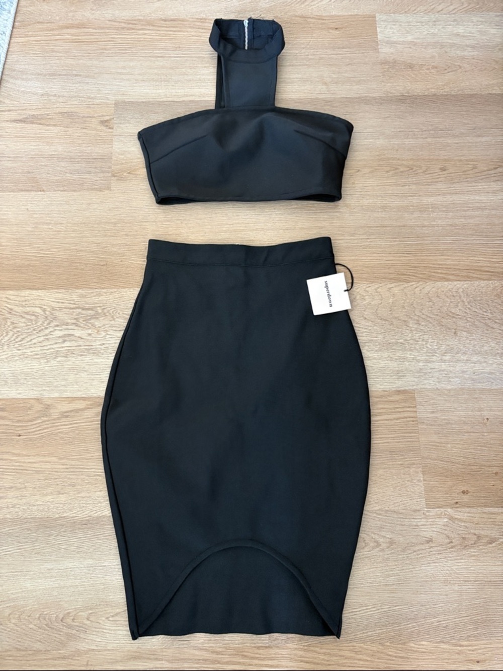 superdown Black Two-Piece Halter Crop Top & Pencil Skirt Set